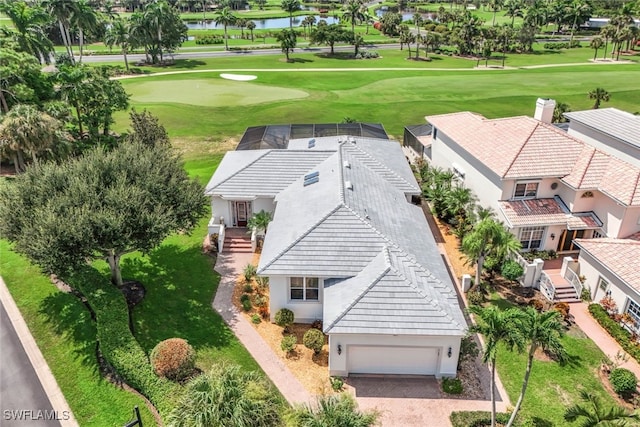 birds eye view of property with golf course view