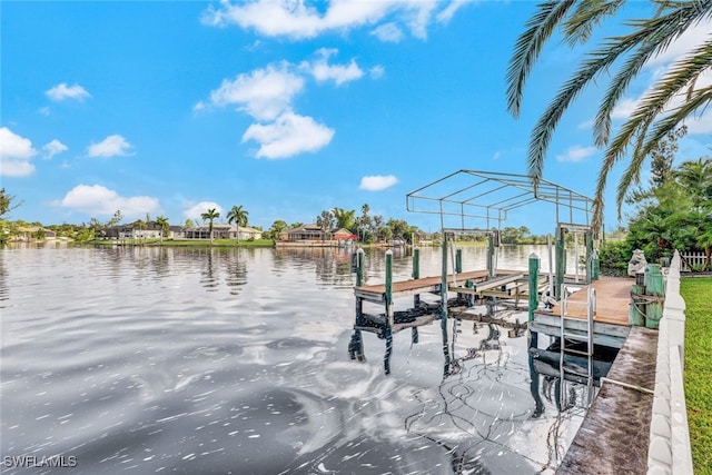 dock area with a water view