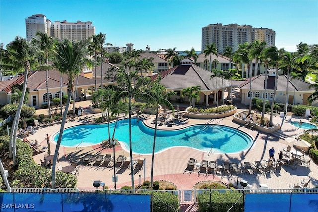 view of pool featuring a patio