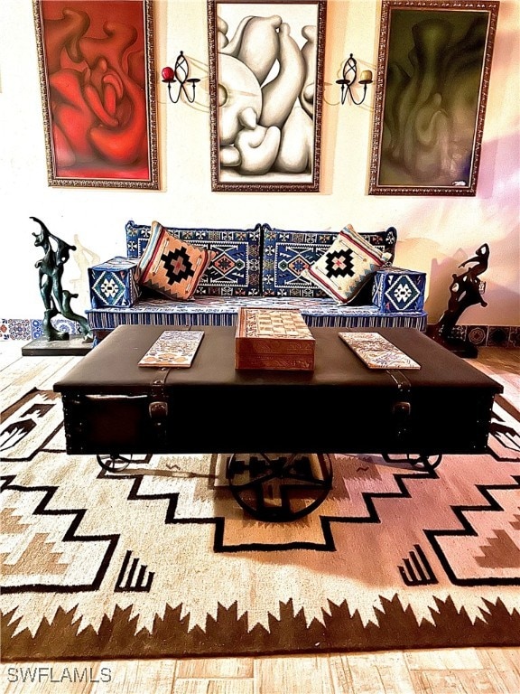 dining space featuring wood-type flooring