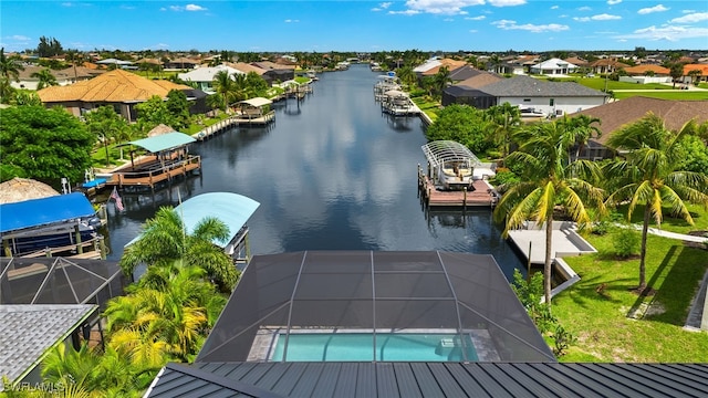 bird's eye view featuring a water view