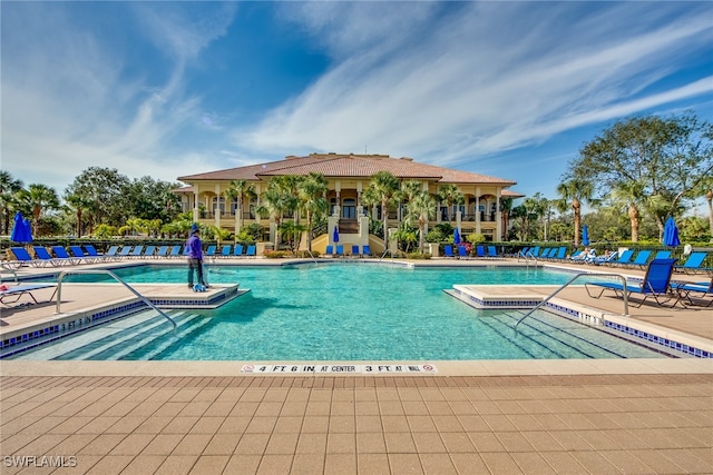 view of pool featuring a patio