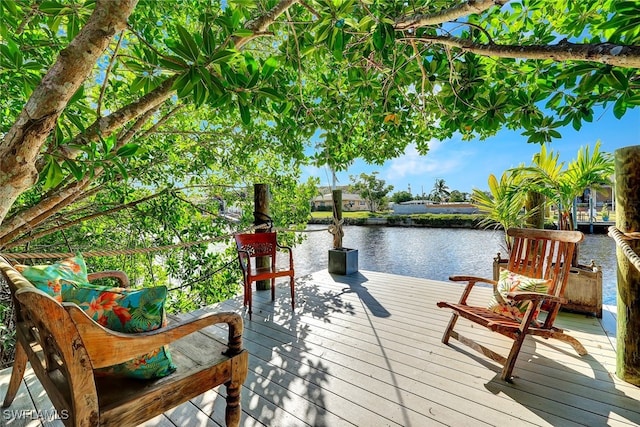 view of dock with a water view