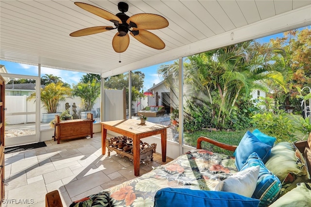 view of patio / terrace with an outdoor living space and ceiling fan