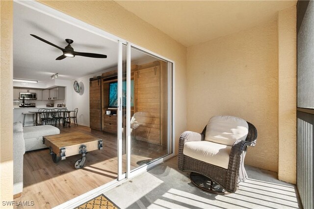 balcony with ceiling fan