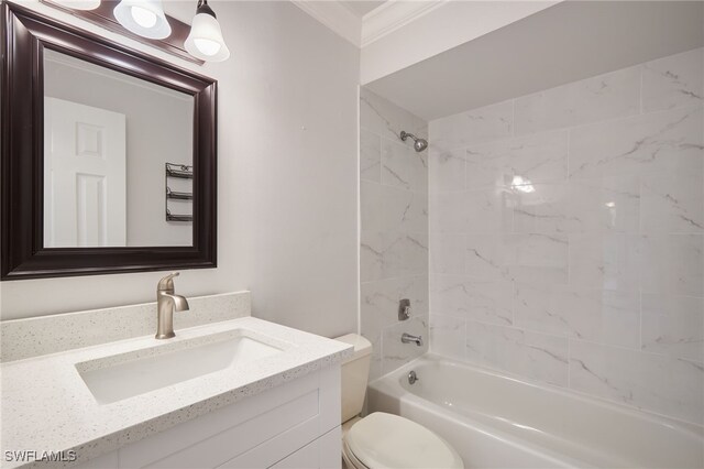 7012 Constitution Blvd Unit 206, Fort Myers, FL 33967 - full bathroom featuring vanity, washtub / shower combination, crown molding, and toilet
