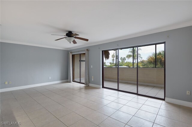 7012 Constitution Blvd Unit 206, Fort Myers, FL 33967 - spare room featuring baseboards, ceiling fan, ornamental molding, and light tile patterned floors