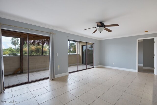 7012 Constitution Blvd Unit 206, Fort Myers, FL 33967 - unfurnished room with crown molding, a ceiling fan, baseboards, and light tile patterned floors