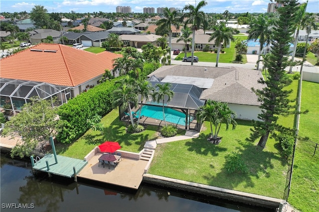 bird's eye view featuring a water view