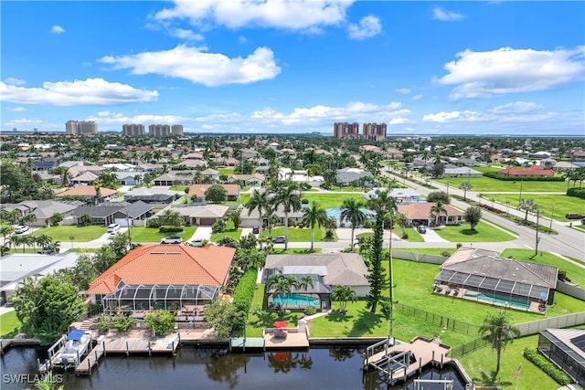 bird's eye view featuring a water view