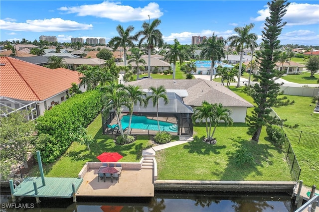 aerial view featuring a water view