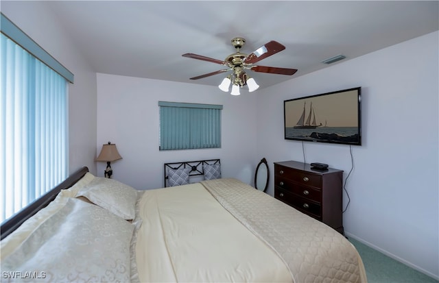 bedroom featuring carpet floors and ceiling fan