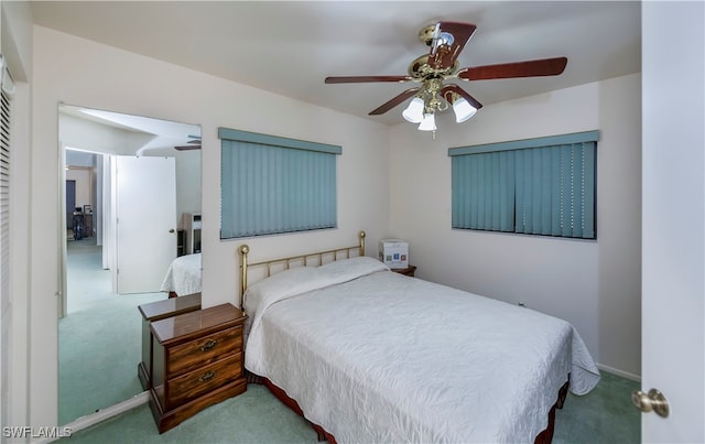 bedroom with carpet flooring and ceiling fan