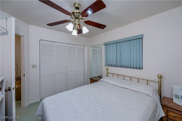 bedroom featuring carpet and ceiling fan