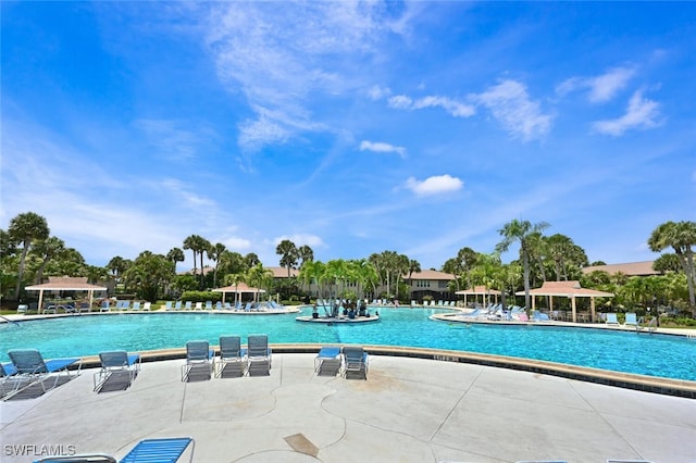 view of swimming pool with a patio