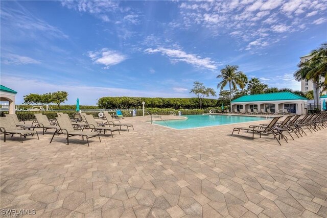 view of swimming pool with a patio