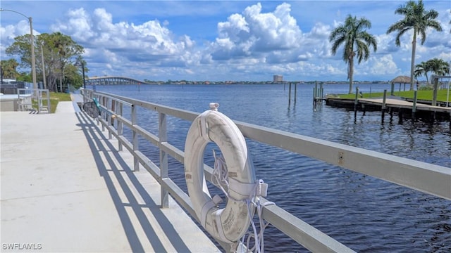 view of dock with a water view