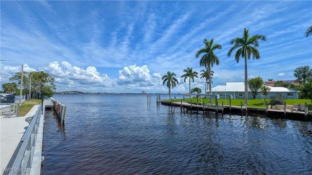 property view of water featuring a dock