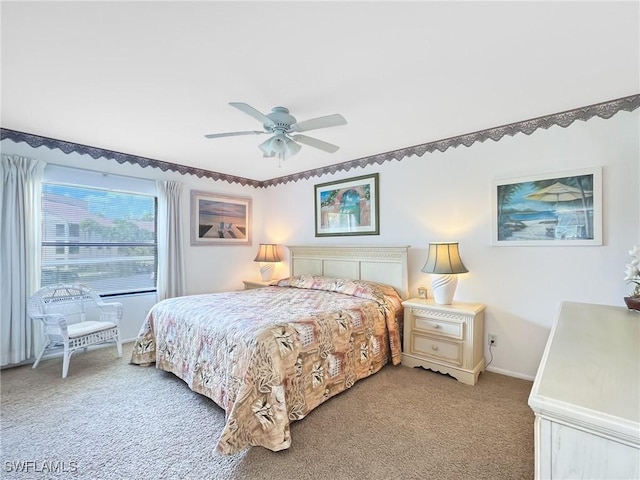 bedroom featuring carpet floors and ceiling fan