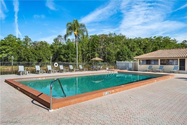 view of swimming pool featuring a patio