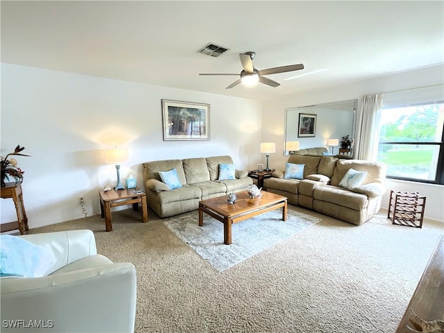 13276 White Marsh Ln Unit 3522, Fort Myers, FL 33912 - living area with a ceiling fan, visible vents, and carpet floors