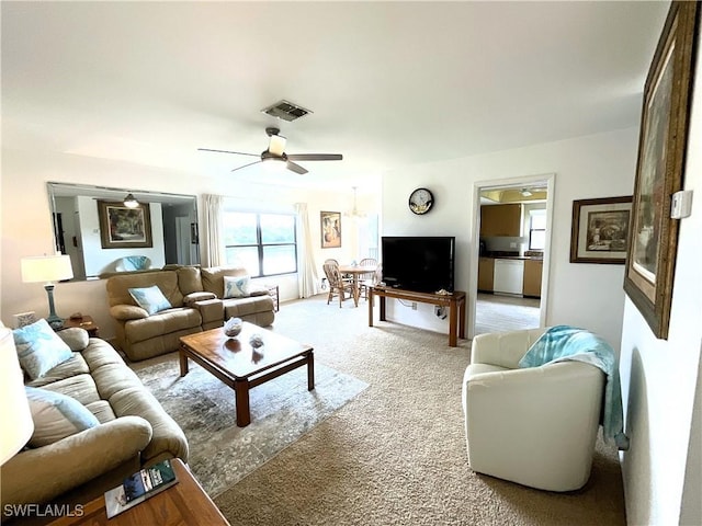 13276 White Marsh Ln Unit 3522, Fort Myers, FL 33912 - living area featuring a ceiling fan, visible vents, and light colored carpet