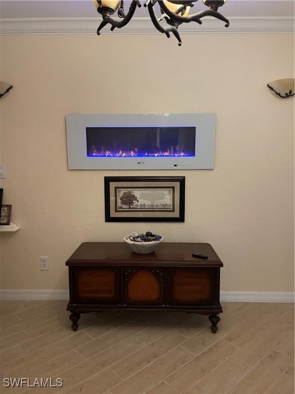 room details with crown molding and hardwood / wood-style flooring