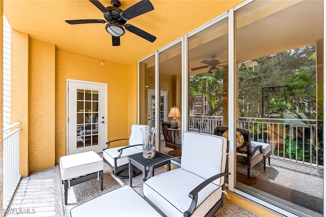 view of patio / terrace with ceiling fan and an outdoor hangout area