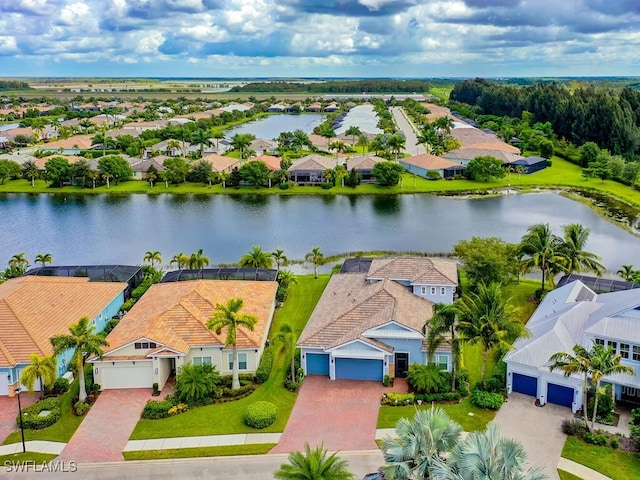 aerial view featuring a water view