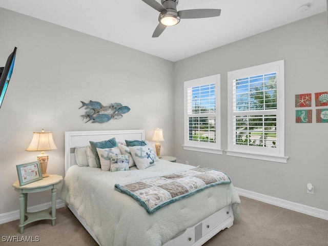 bedroom featuring carpet floors and ceiling fan