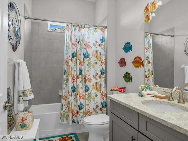 14748 Windward Ln, Naples, FL 34114 - bathroom with toilet, shower / bathtub combination with curtain, and vanity