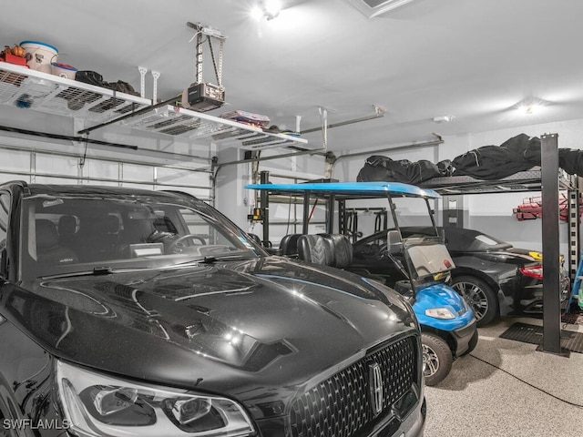 garage with a garage door opener