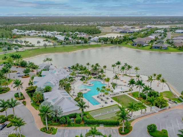 aerial view with a water view