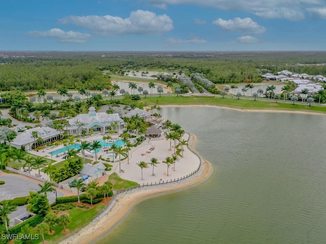 aerial view with a water view