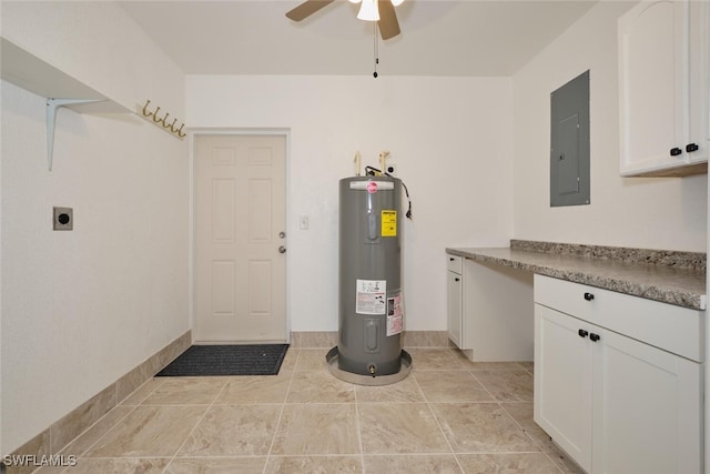 utility room with electric panel and water heater