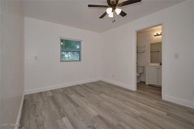 unfurnished bedroom with light hardwood / wood-style floors and ceiling fan