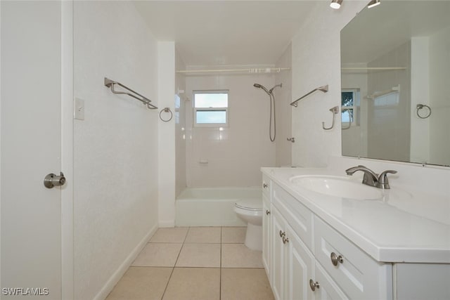 full bathroom with vanity, tile patterned flooring, toilet, and tiled shower / bath combo