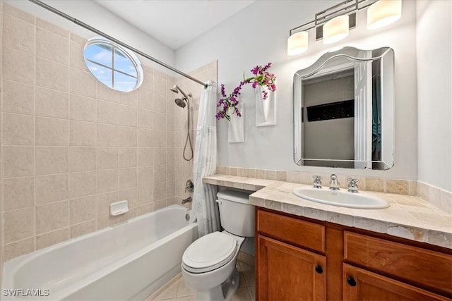 full bathroom featuring tile patterned flooring, vanity, toilet, and shower / tub combo