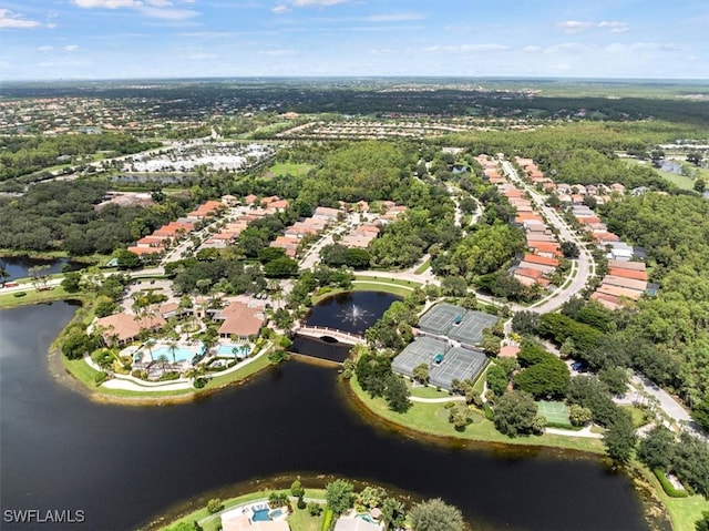 aerial view featuring a water view