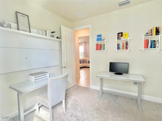 view of carpeted home office