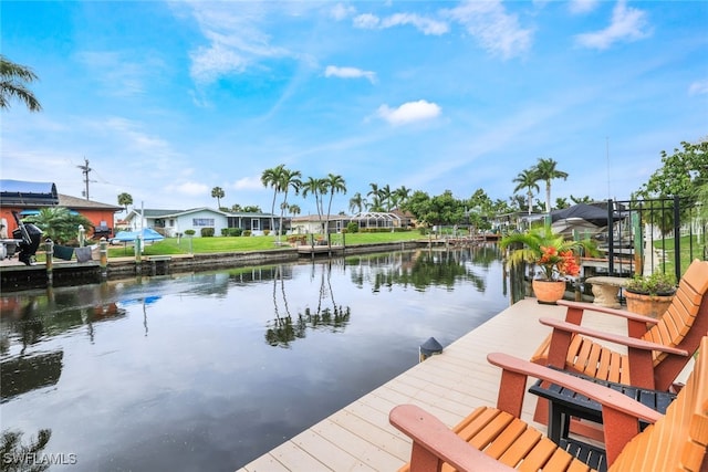 dock area with a water view