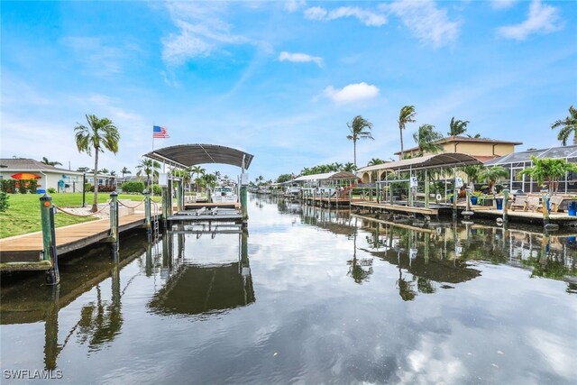 view of dock with a water view