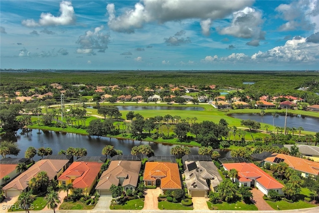 aerial view with a residential view and a water view