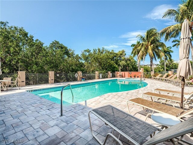 view of swimming pool with a patio