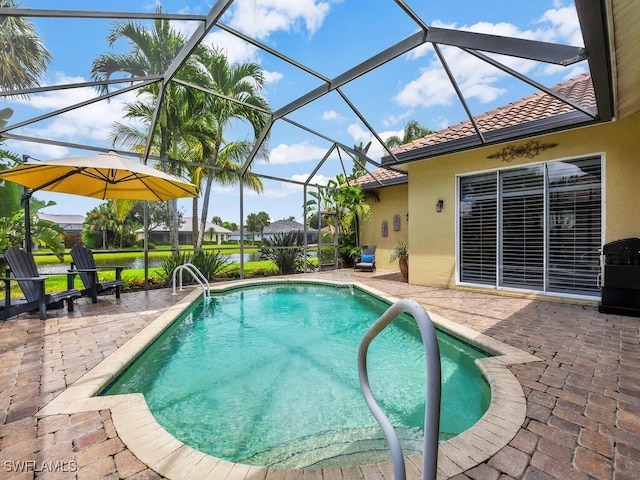 view of pool featuring a patio and a lanai