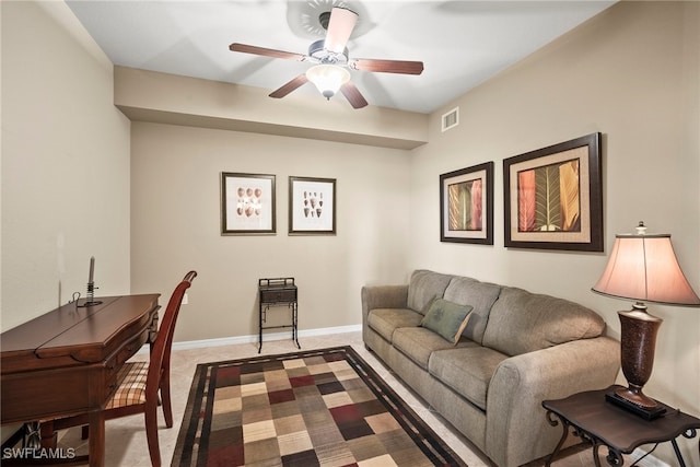 living room with ceiling fan