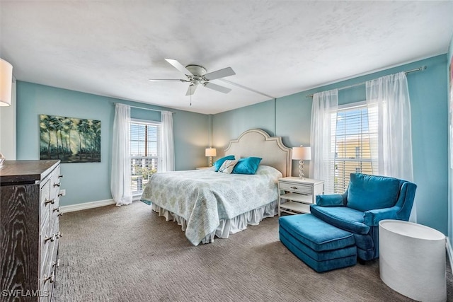 bedroom with carpet flooring and ceiling fan