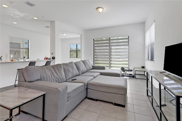 tiled living room with sink