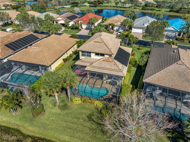 aerial view with a water view