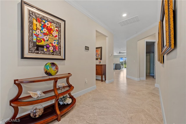 hallway with crown molding